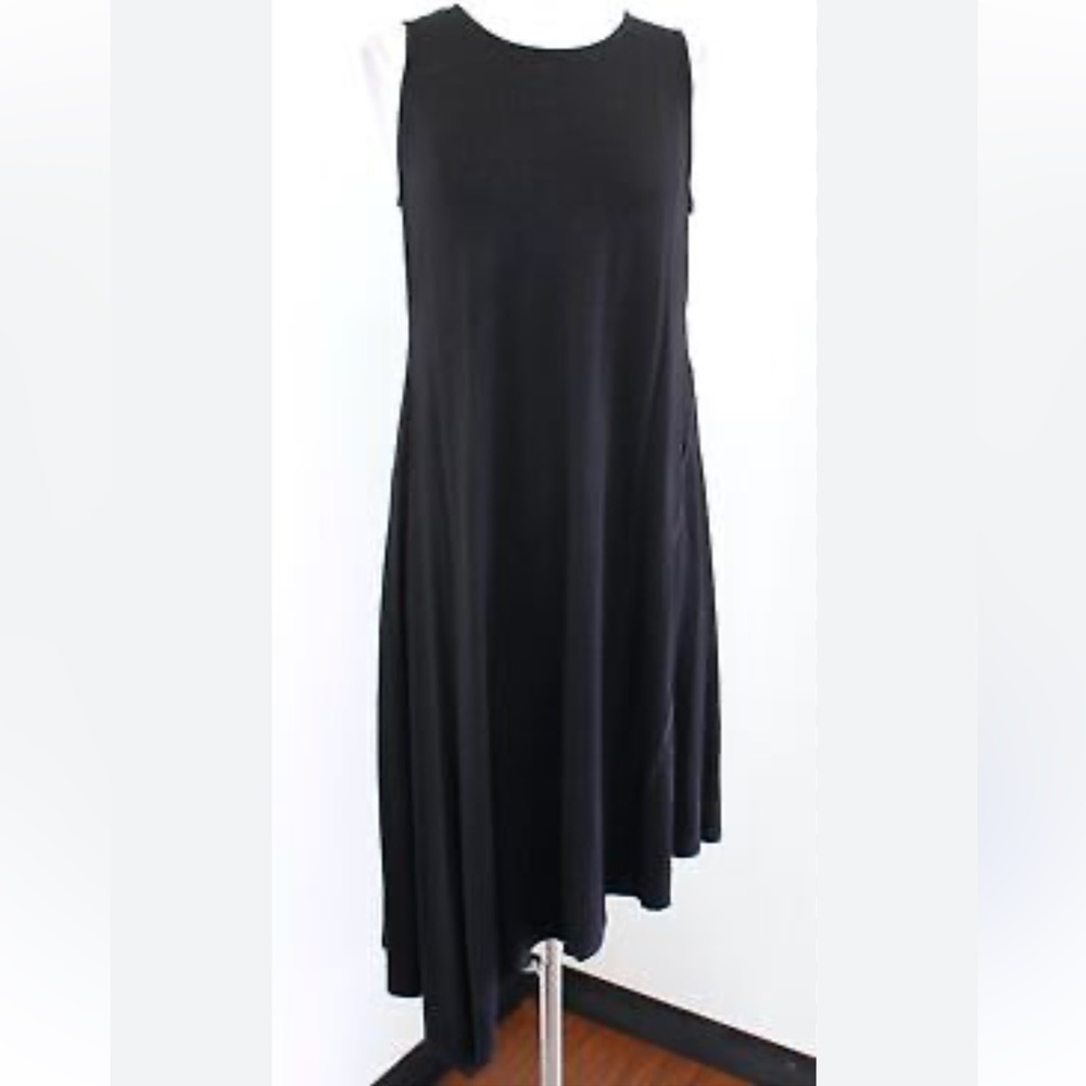 Eileen Fisher Black Sleeveless Asymmetrical Midi Dress